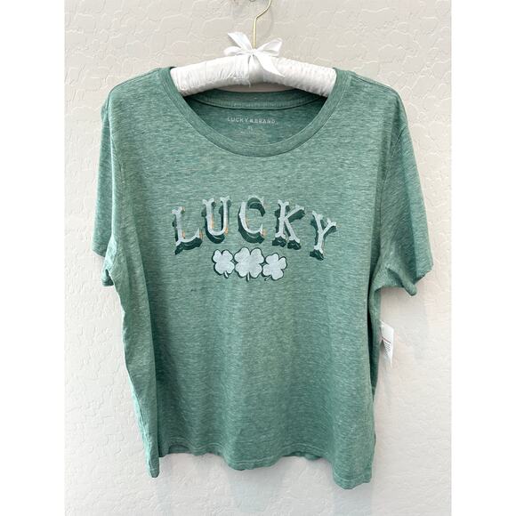 🆕 LUCKY BRAND | Green Logo Clover Shamrock Graphic Soft Short Sleeve Tee | XL - Picture 1 of 7